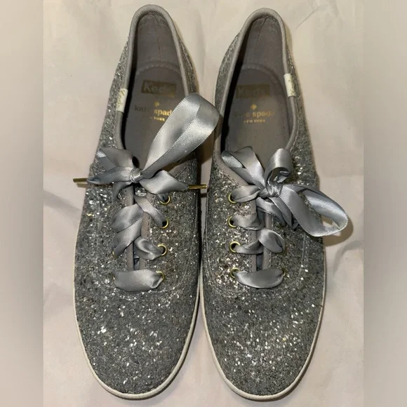 Keds X Kate New York Silver Glitter Champion Sneakers, Size 8.5 - Picture 4 of 10